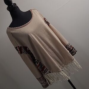 entro sz S fringed southwestern motif pullover top